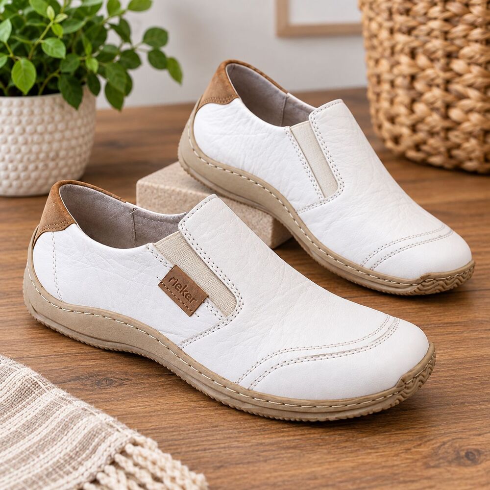 Rieker Women's White Leather Slip-On Comfort Walking Shoes – EU 40 / US 9